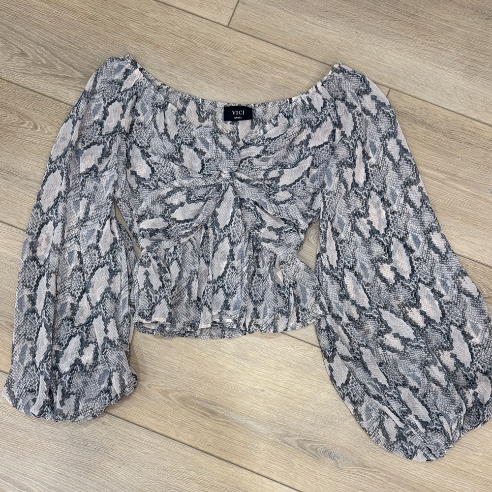 Vici Black and White Snake Print Sheer Blouse